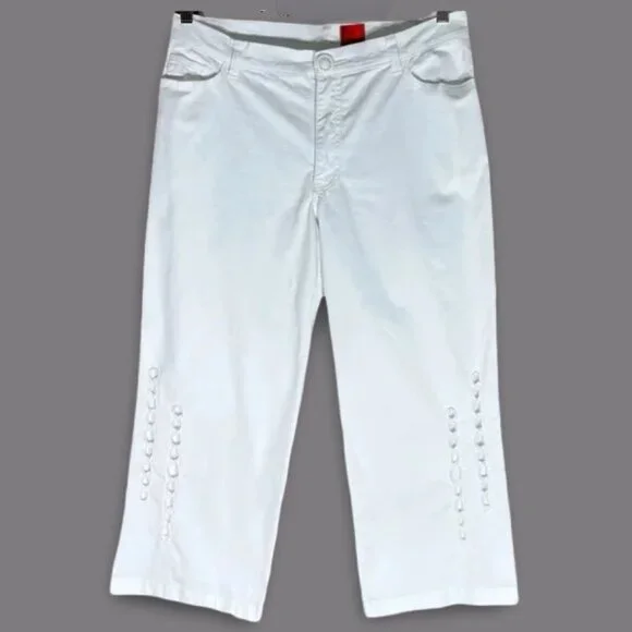V Cristina Cropped Wide Leg Pants Womens 12 White Boho Capri Cut Out Twill - Picture 1 of 11